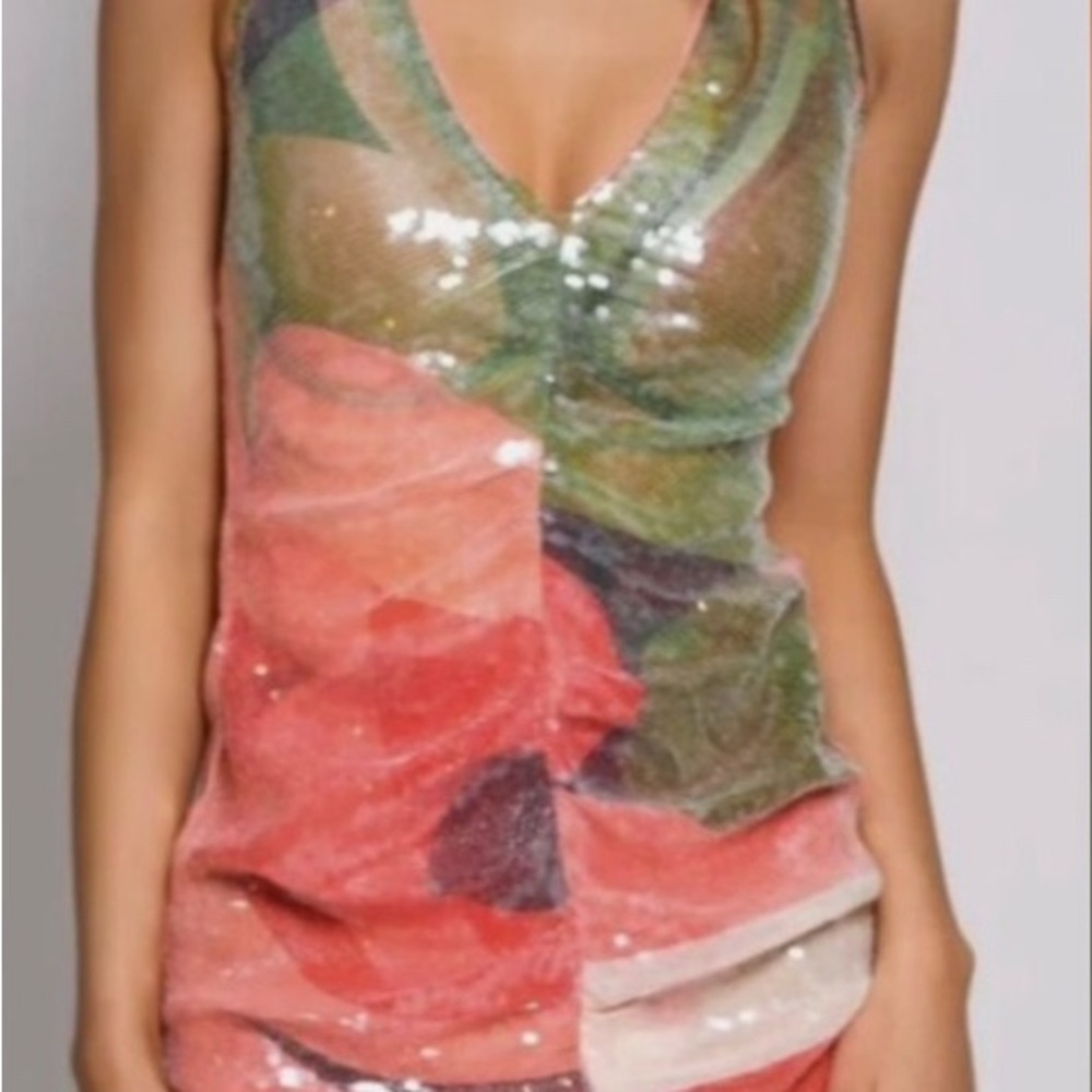 Hutch sequin halter mini dress Coral and Olive Sequin Dressed